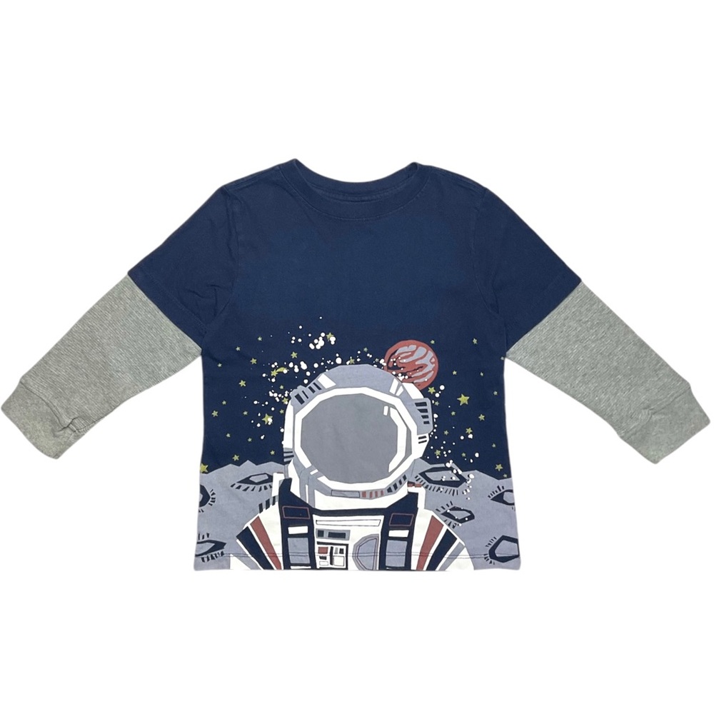 Hanna Andersson Astronaut Double Sleeve Tee Blue Gray 5 (110)